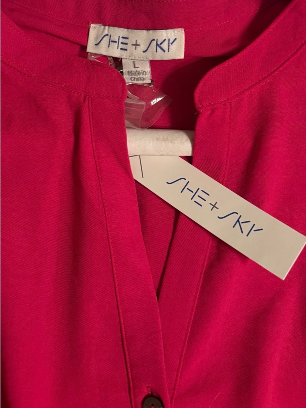 She + Sky Red Puff-Sleeve Dress with Drawstring Waist - Picture 7 of 7